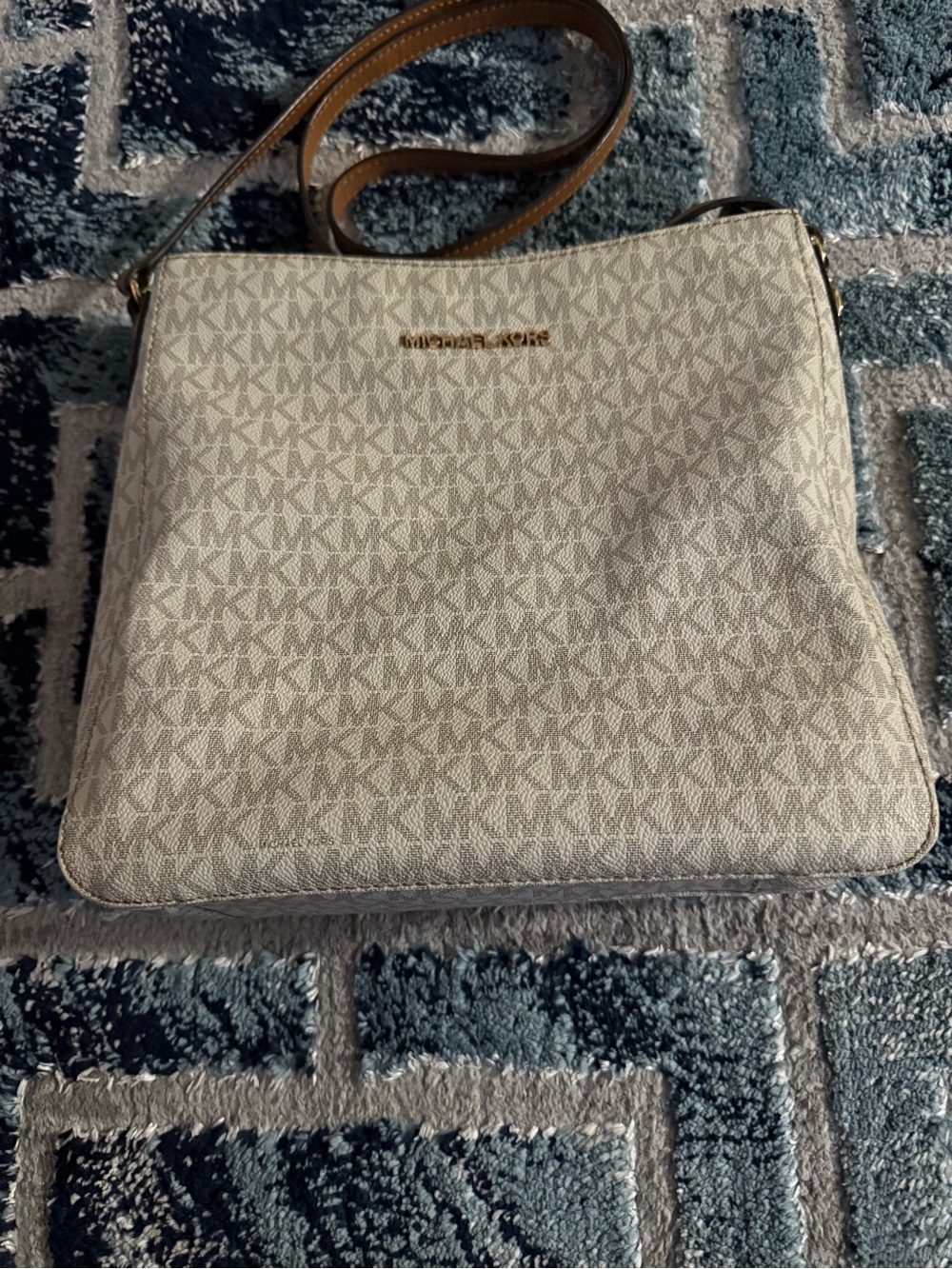 Michael Kors Cream and Tan MK Logo Crossbody Bag